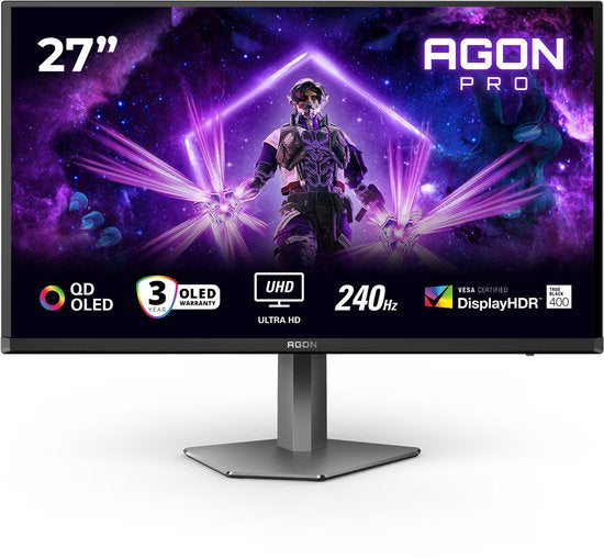 AOC AGON PRO AG276UZD - 4K QD-OLED Gaming Monitor - USB-C 65w - DisplayPort 2.1 - HDMI 2.1 - 240hz - 27 inch